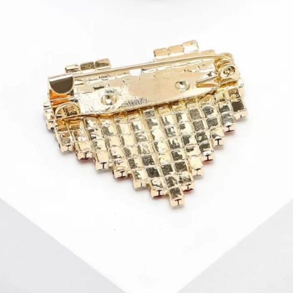 Brooch USA Flag Heart Pin Gold Rhinestone American Love Patriotic Love American - Picture 3 of 4